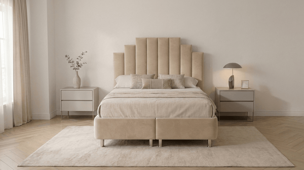 Lit coffre RATUNA en velours avec sommier et tête de lit inclus - TRUST INDUSTRIE - Beige - 140 x 190 cm - Sans matelas