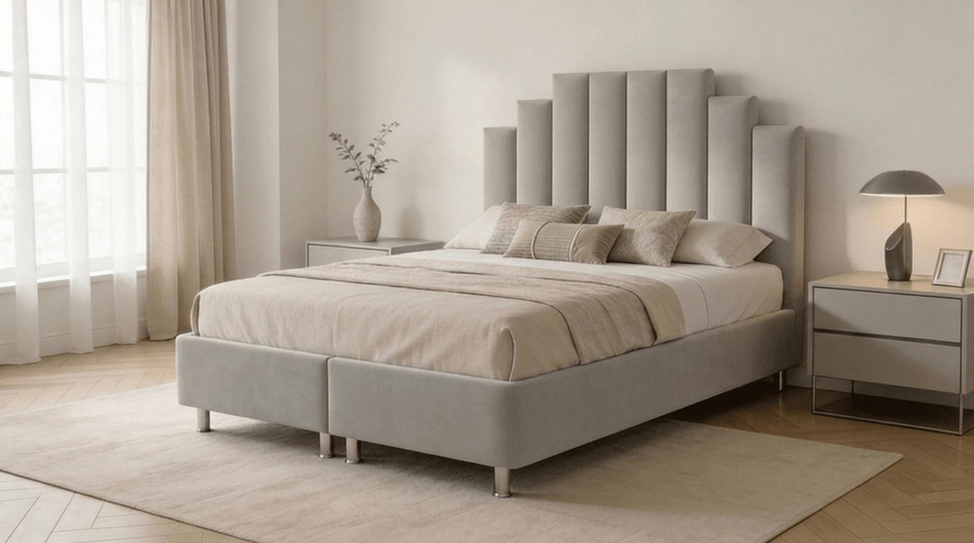 Lit coffre RATUNA en velours avec sommier et tête de lit inclus - TRUST INDUSTRIE - Beige - 140 x 190 cm - Sans matelas
