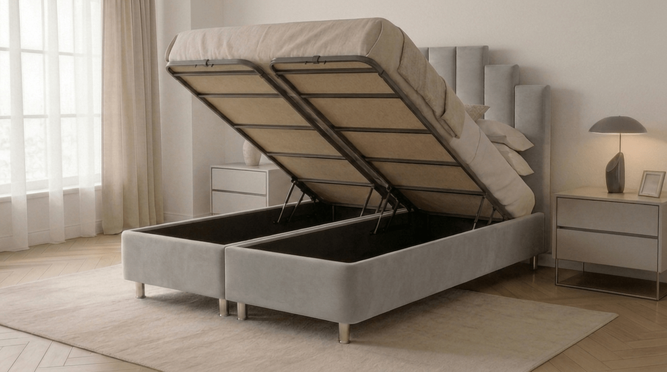 Lit coffre RATUNA en velours avec sommier et tête de lit inclus - TRUST INDUSTRIE - Beige - 140 x 190 cm - Sans matelas