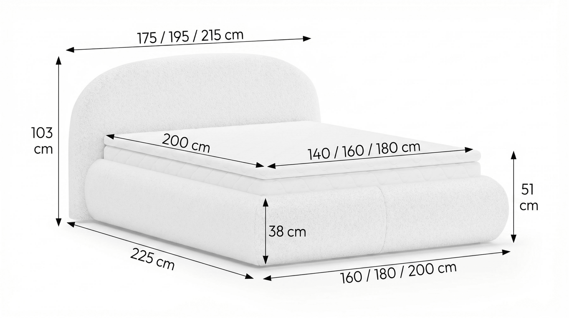 Lit coffre STELLIA en tissu beige avec sommier et tête de lit inclus - TRUST INDUSTRIE - 160 x 200 cm - Sans matelas - 