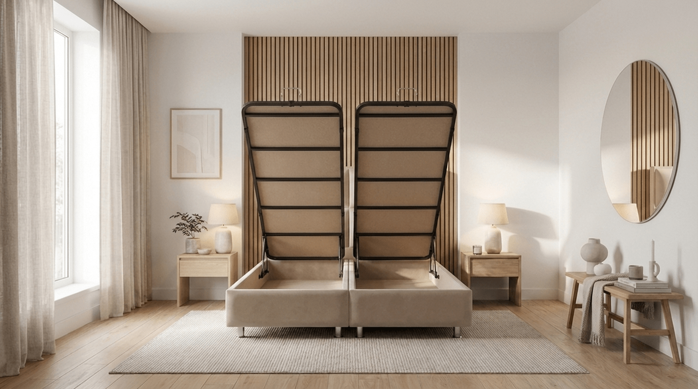 Lit coffre SYDNEY beige en velours - TRUST INDUSTRIE - 160 x 200 cm - 180 x 200 cm - 
Sans matelas - Milan - Singapour - Dubai