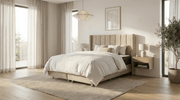 Lit coffre TOKYO en velours beige avec sommier et tête de lit inclus - TRUST INDUSTRIE - Beige - 140 x 190 cm - Sans matelas