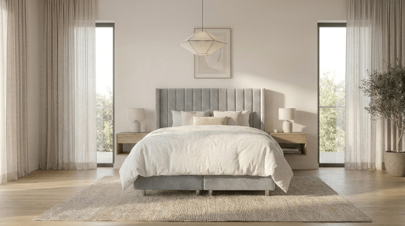 Lit coffre TOKYO en velours beige avec sommier et tête de lit inclus - TRUST INDUSTRIE - Beige - 140 x 190 cm - Sans matelas