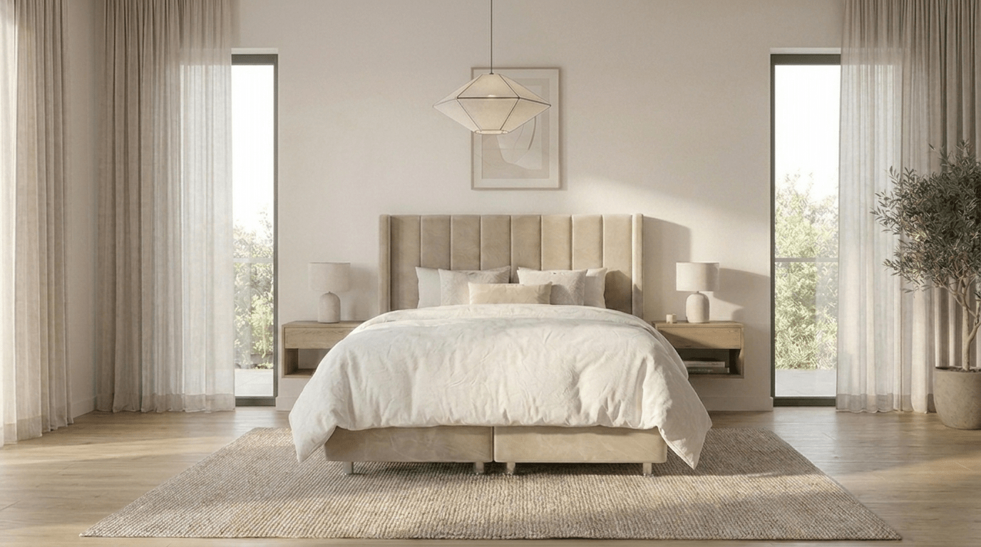 Lit coffre TOKYO en velours beige avec sommier et tête de lit inclus - TRUST INDUSTRIE - Beige - 140 x 190 cm - Sans matelas