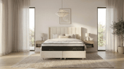 Lit coffre TOKYO en velours beige avec sommier et tête de lit inclus - TRUST INDUSTRIE - Beige - 140 x 190 cm - Sans matelas