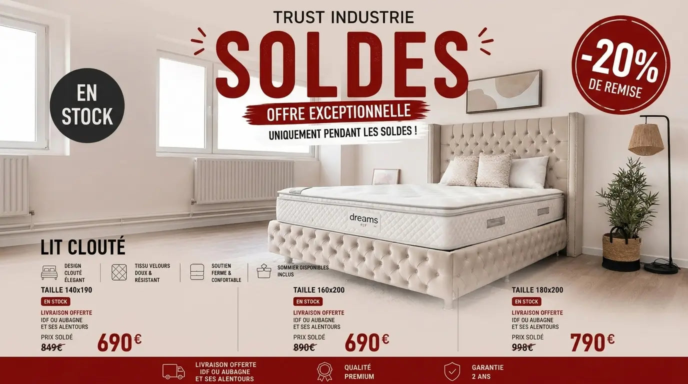 Lit coffre CLOUTÉ en velours beige avec sommier et avec sommier et tête de lit capitonnée inclus - TRUST INDUSTRIE - Beige - Gris - 140 x 190 cm - 160 x 200 cm - 180 x 200 cm - 
Sans matelas - Milan - Singapour - Dubai
