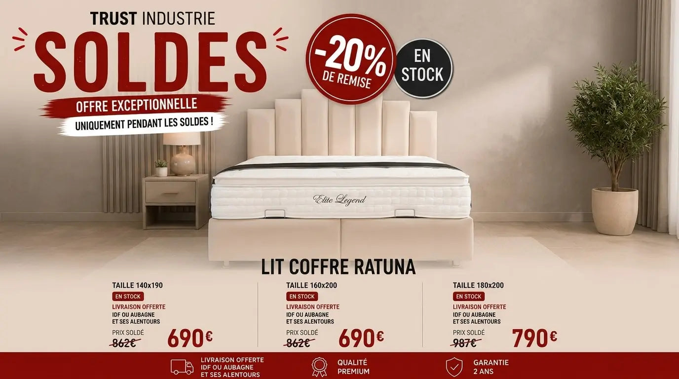 Lit coffre RATUNA en velours avec sommier et tête de lit inclus - TRUST INDUSTRIE - Beige - Gris - 140 x 190 cm - Sans matelas