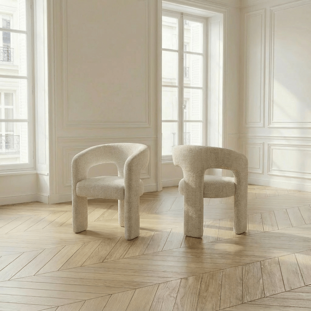 Lot de 2 chaises de salle à manger BARONI en tissu tweed écru - TRUST INDUSTRIE - 