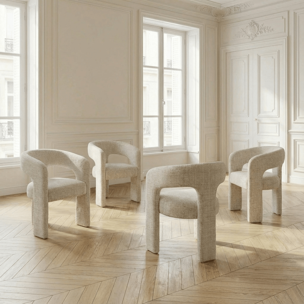 Lot de 2 chaises de salle à manger BARONI en tissu tweed écru - TRUST INDUSTRIE - 