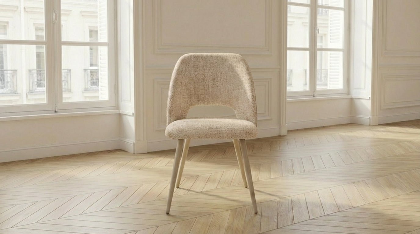 Lot de 2 chaises de salle à manger modernes ARC en tissu tweed rembourré et pieds en bois - TRUST INDUSTRIE - Crème 