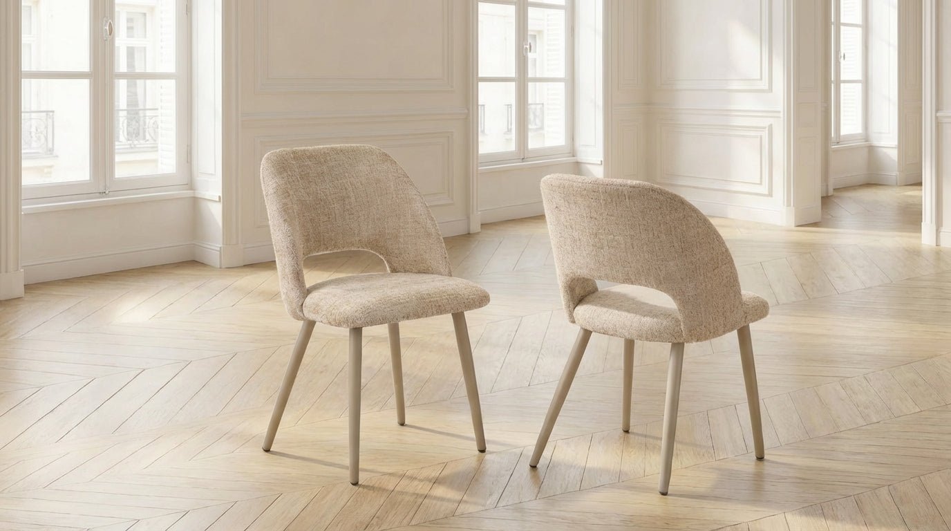 Lot de 2 chaises de salle à manger modernes ARC en tissu tweed rembourré et pieds en bois - TRUST INDUSTRIE - Crème