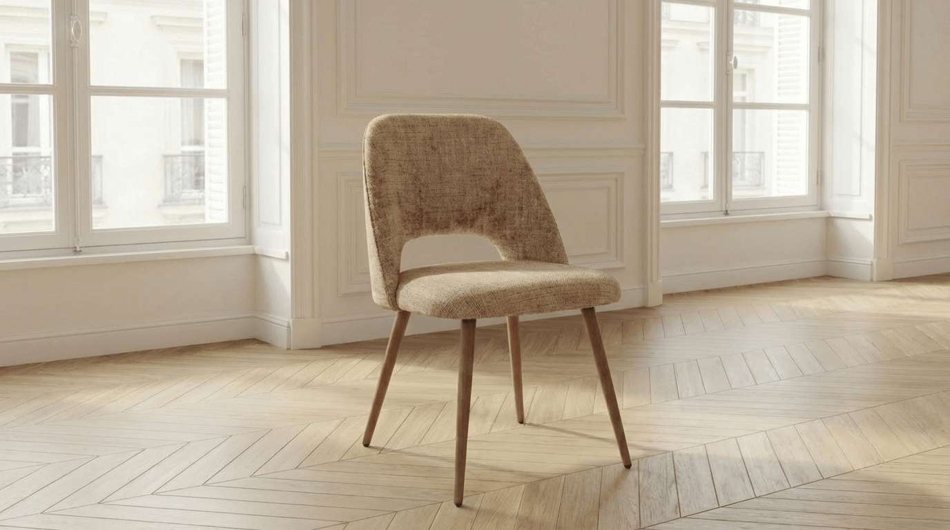 Lot de 2 chaises de salle à manger modernes ARC en tissu tweed rembourré et pieds en bois - TRUST INDUSTRIE - Caramel - Caramel - 