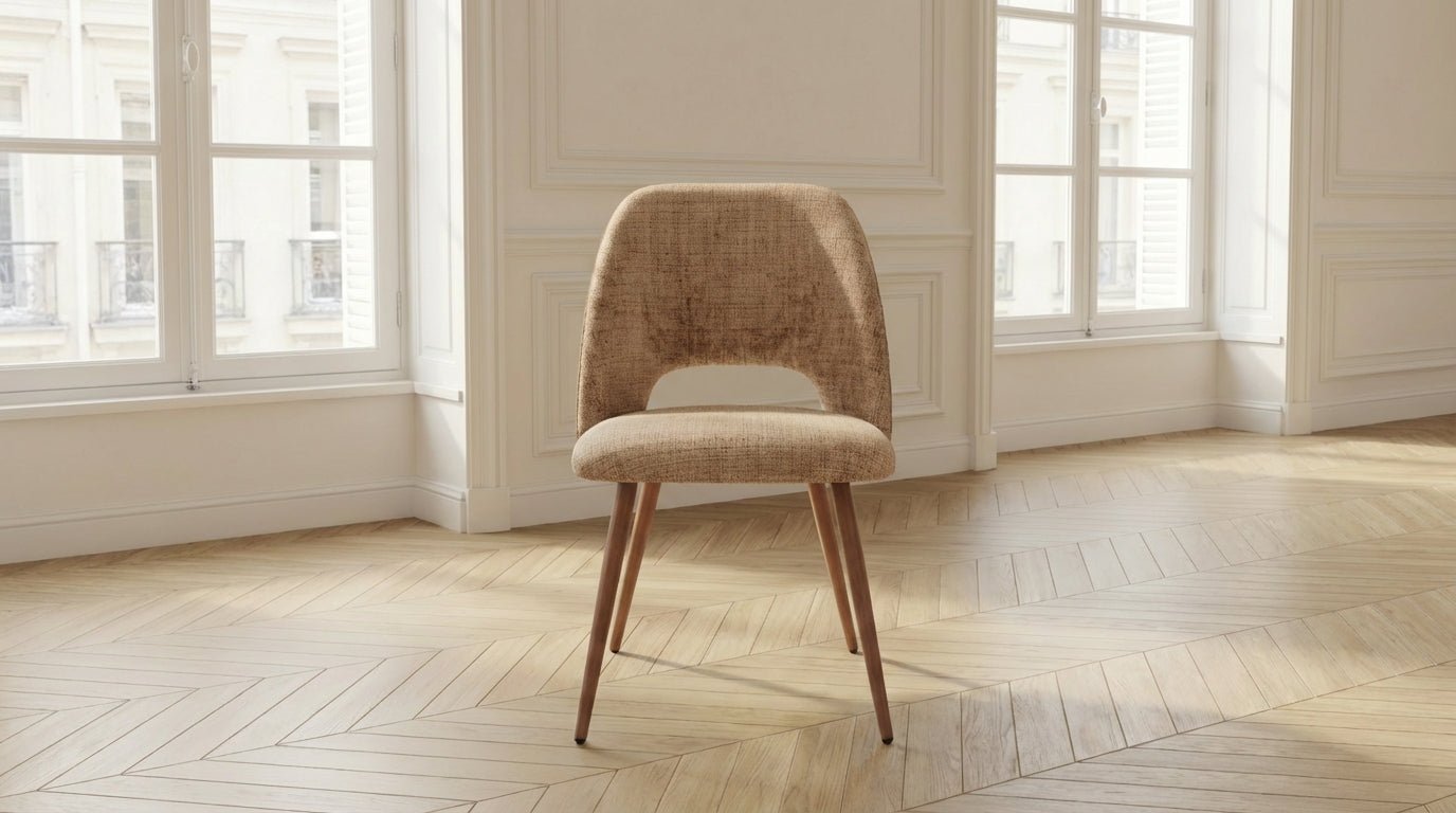 Lot de 2 chaises de salle à manger modernes ARC en tissu tweed rembourré et pieds en bois - TRUST INDUSTRIE - CARAMEL