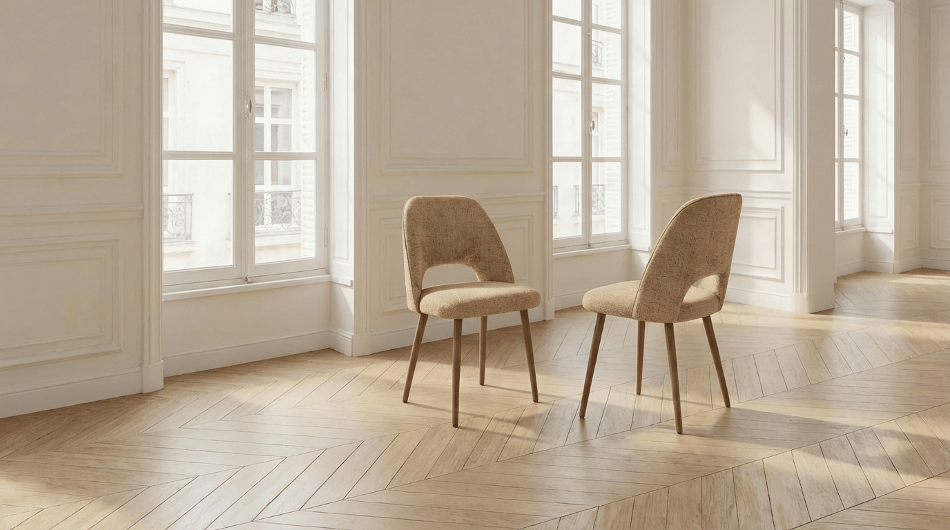 Lot de 2 chaises de salle à manger modernes ARC en tissu tweed rembourré et pieds en bois - TRUST INDUSTRIE - Caramel -