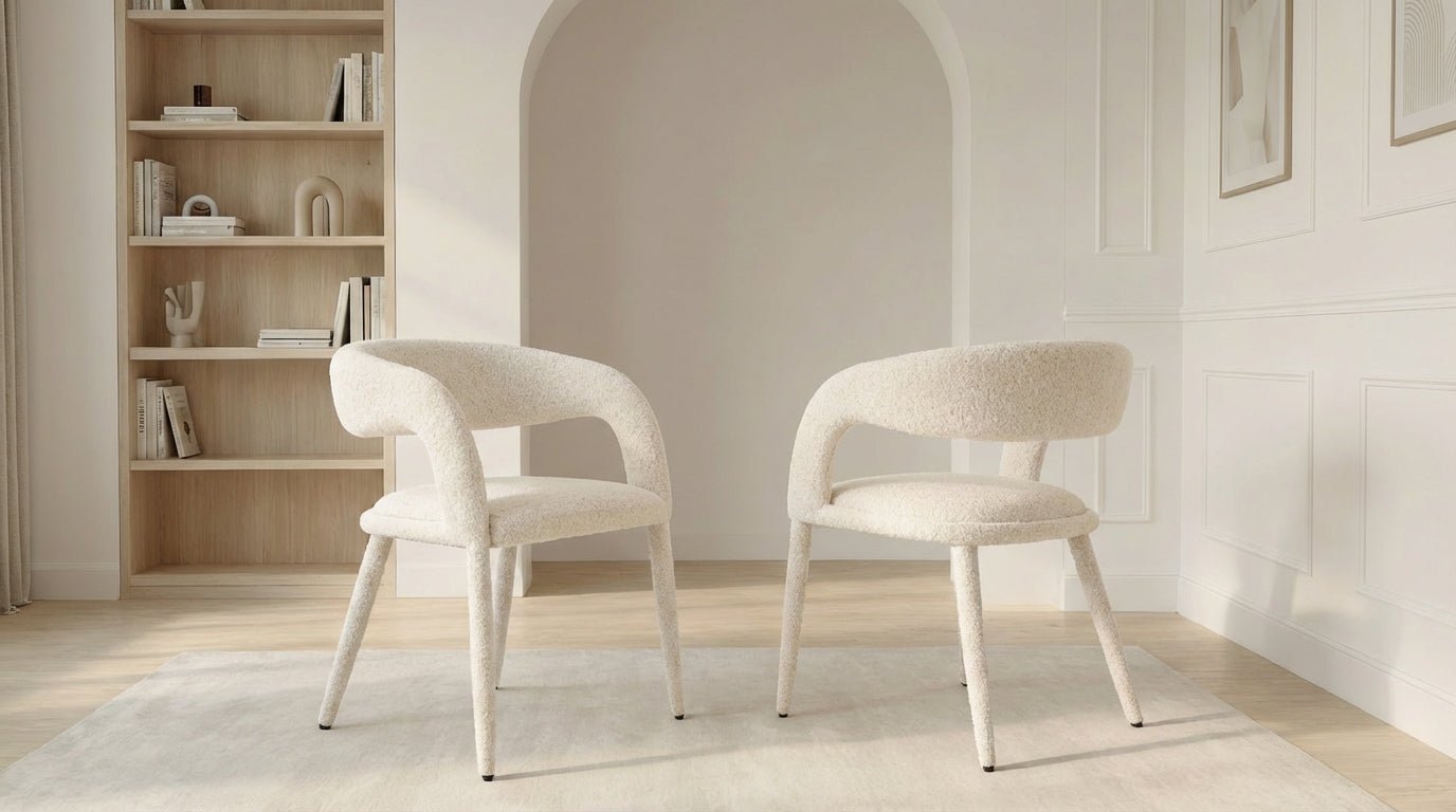 Lot de 2 chaises de salle à manger modernes CARDINAL en tissu laine bouclée rembourrée - TRUST INDUSTRIE - Blanc - 