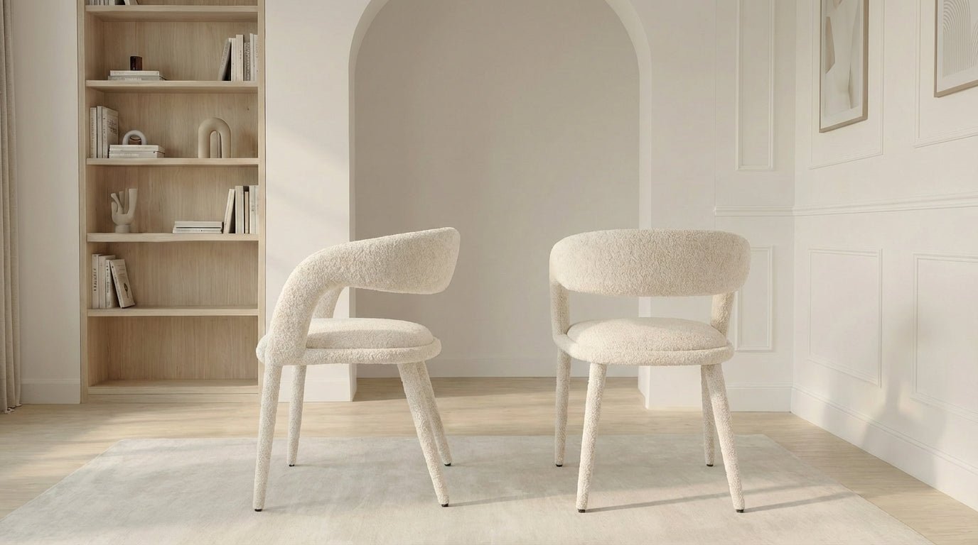 Lot de 2 chaises de salle à manger modernes CARDINAL en tissu laine bouclée rembourrée - TRUST INDUSTRIE - Blanc - 