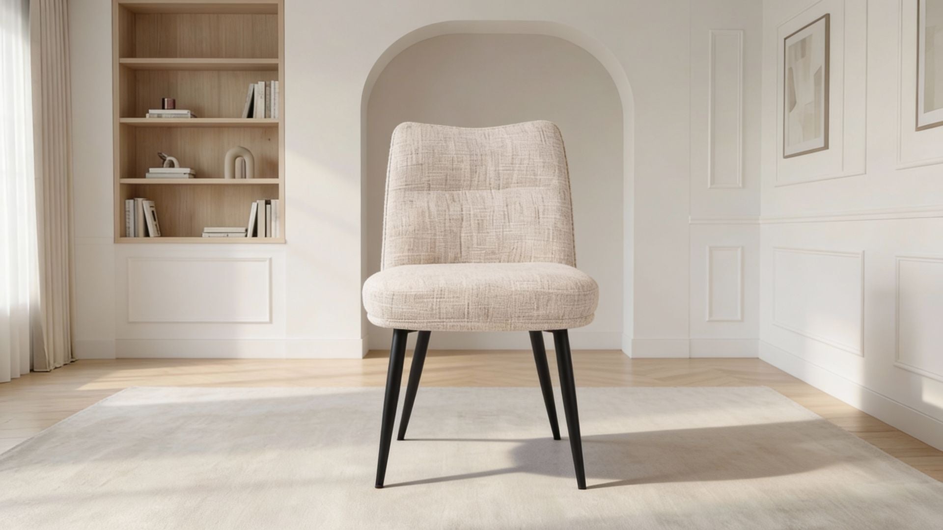 Lot de 2 chaises de salle à manger modernes DYLA en tissu blanc rembourré et pieds noirs en acier - Trust Industrie - Noir - Écru - 