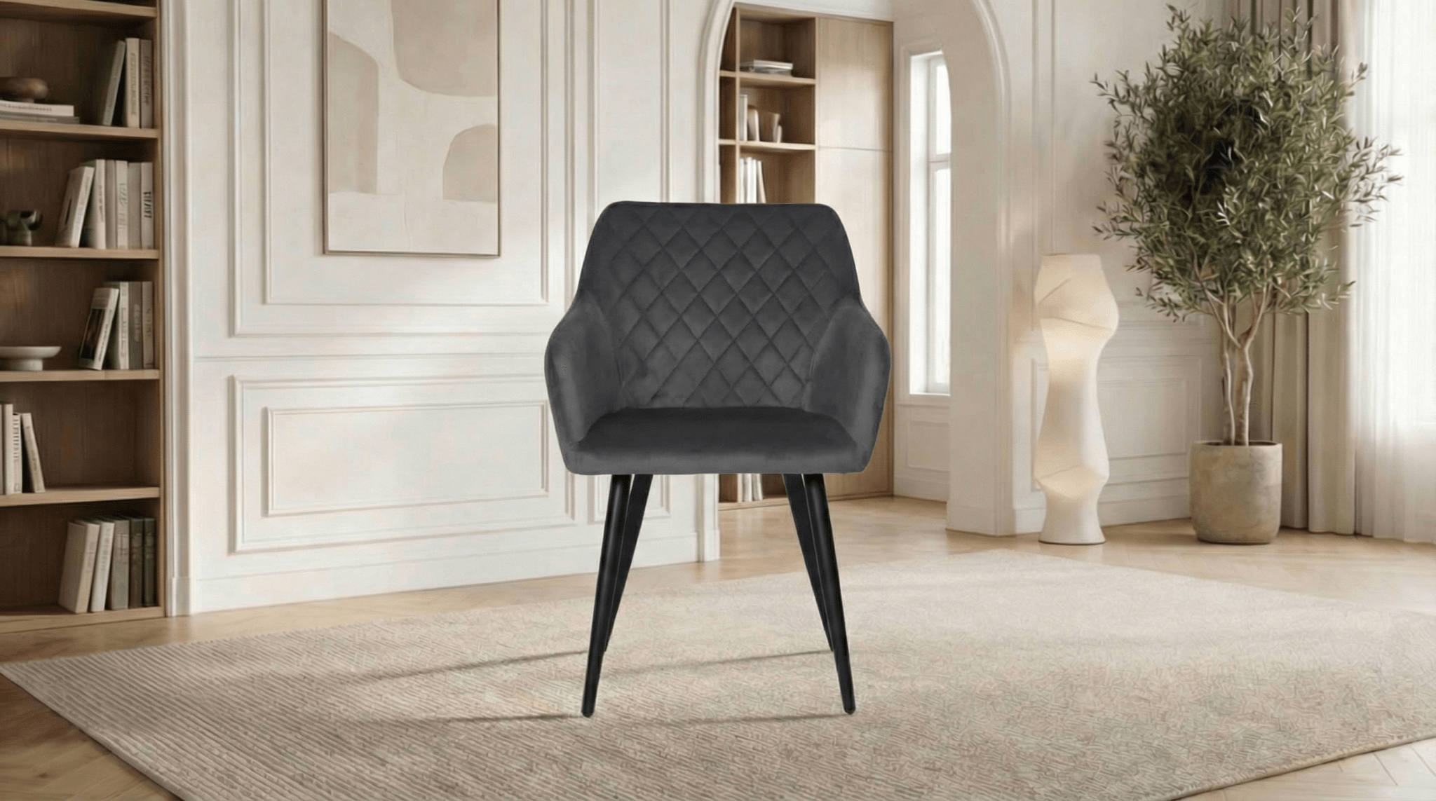 Lot de 2 chaises de salle à manger modernes FLINDA en tissu velours gris et pieds noirs en acier - TRUST INDUSTRIE - gris