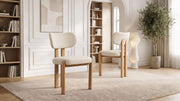 Lot de 2 chaises de salle à manger modernes HERA en tissu laine bouclé rembourré et pieds en bois - Trust Industrie - Effet bois de chêne - pied beige - 