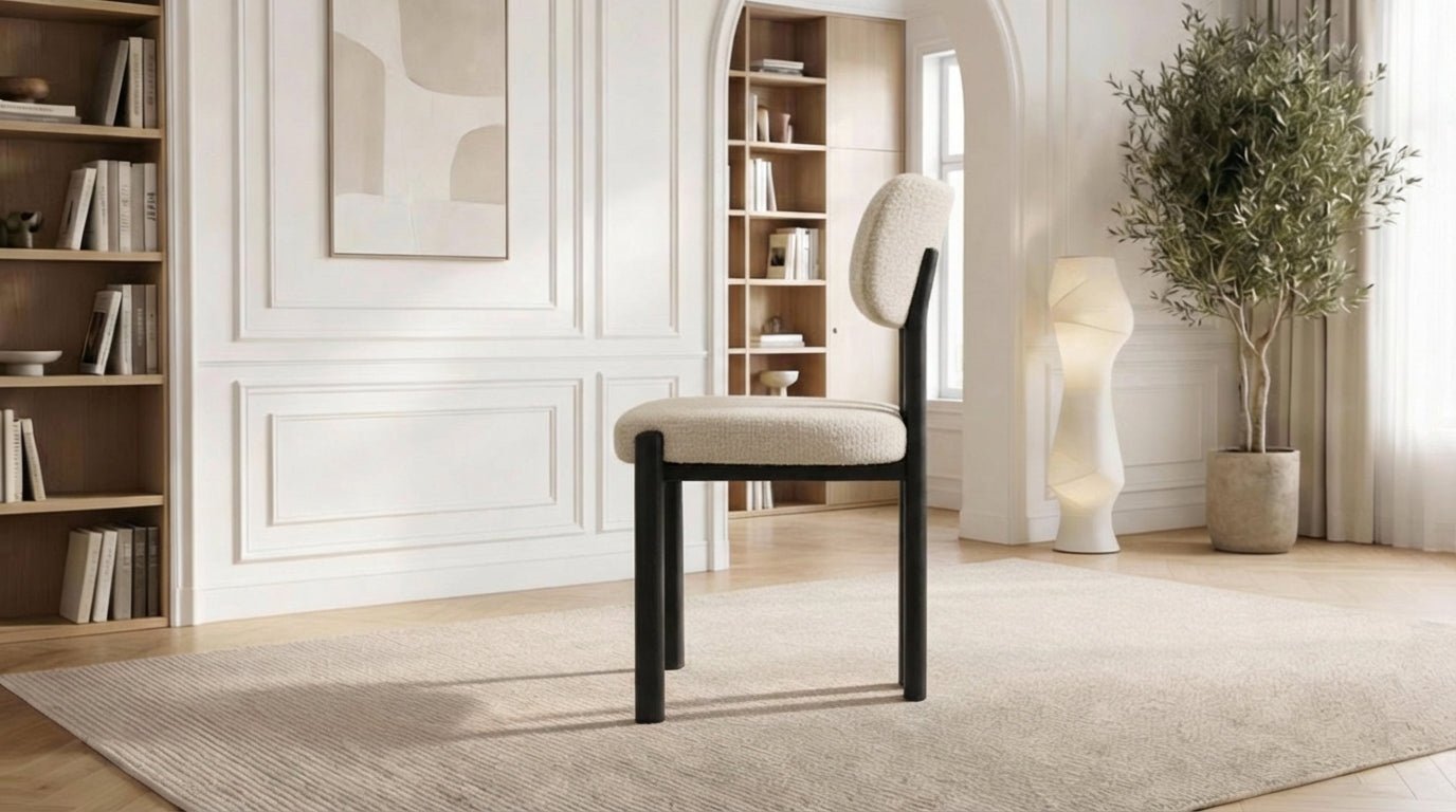 Lot de 2 chaises de salle à manger modernes HERA en tissu laine bouclé rembourré et pieds en bois - TRUST INDUSTRIE - NOIR