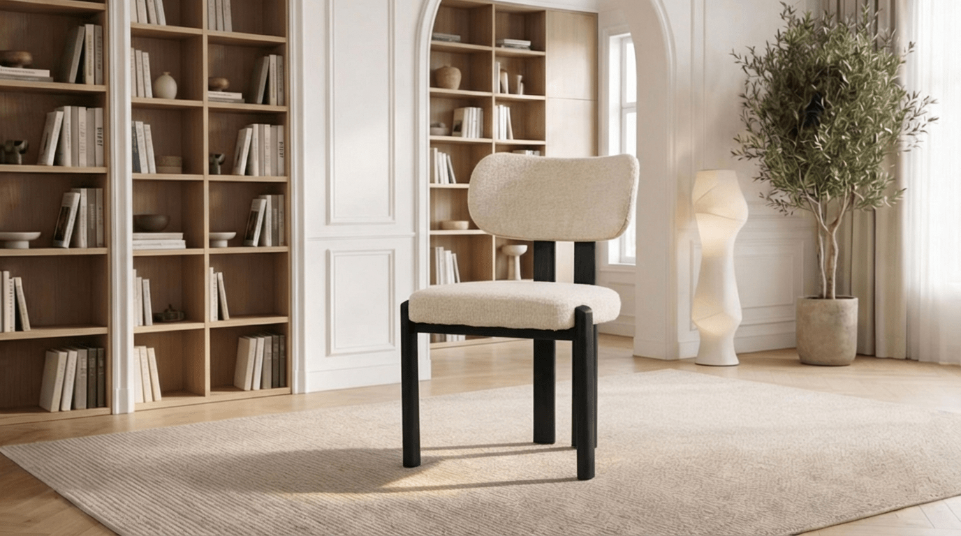 Lot de 2 chaises de salle à manger modernes HERA en tissu laine bouclé rembourré et pieds en bois - TRUST INDUSTRIE - NOIR