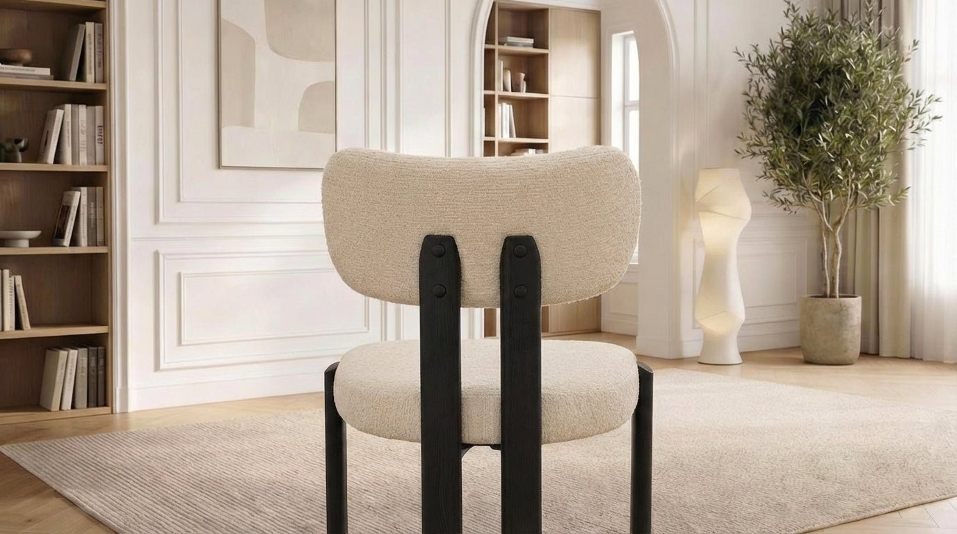 Lot de 2 chaises de salle à manger modernes HERA en tissu laine bouclé rembourré et pieds en bois - TRUST INDUSTRIE - NOIR