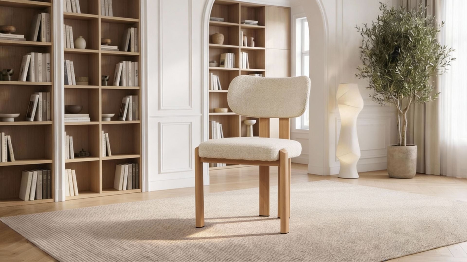 Lot de 2 chaises de salle à manger modernes HERA en tissu laine bouclé rembourré et pieds en bois - Trust Industrie - Effet bois de chêne - Chenille beige - 