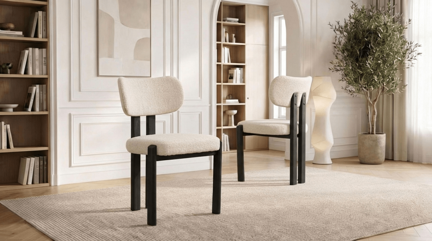 Lot de 2 chaises de salle à manger modernes HERA en tissu laine bouclé rembourré et pieds en bois - TRUST INDUSTRIE - NOIR