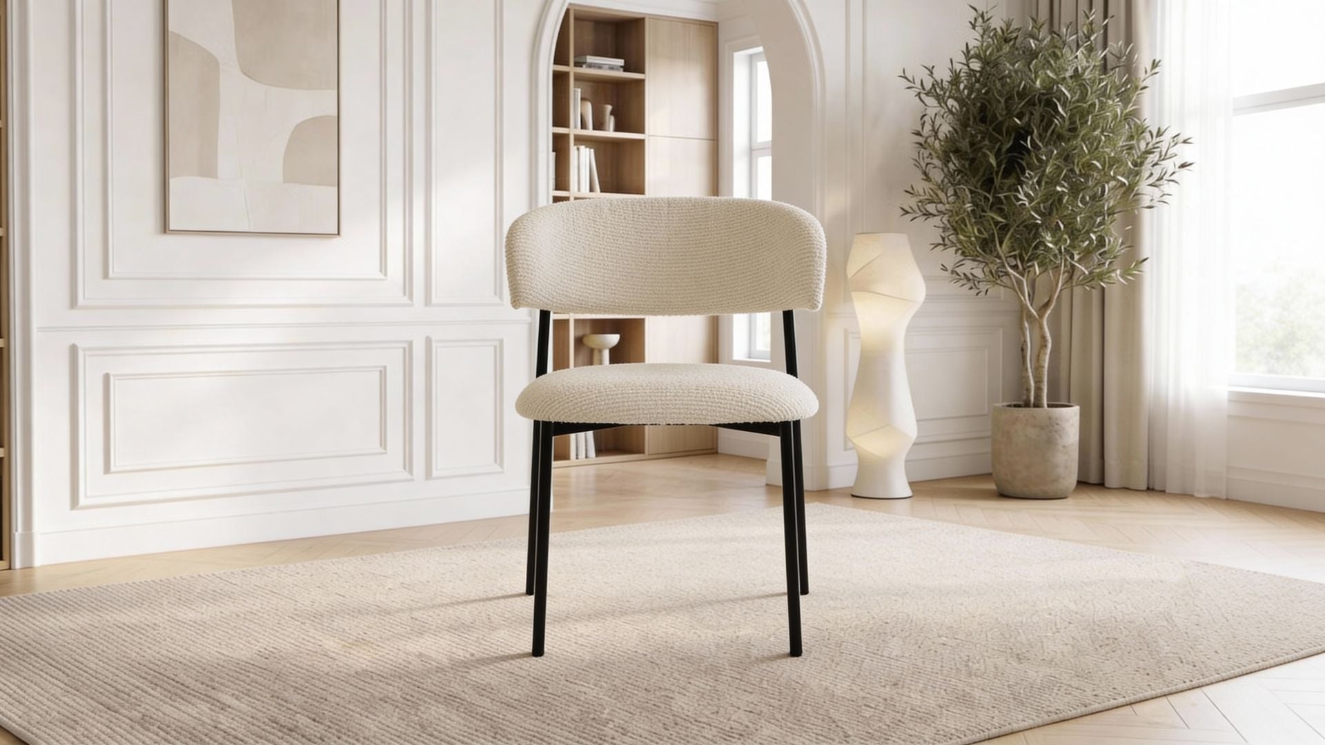 Lot de 2 chaises de salle à manger modernes KELLA en tissu blanc rembourré et pieds noirs en acier - Trust Industrie - Noir - Écru - 