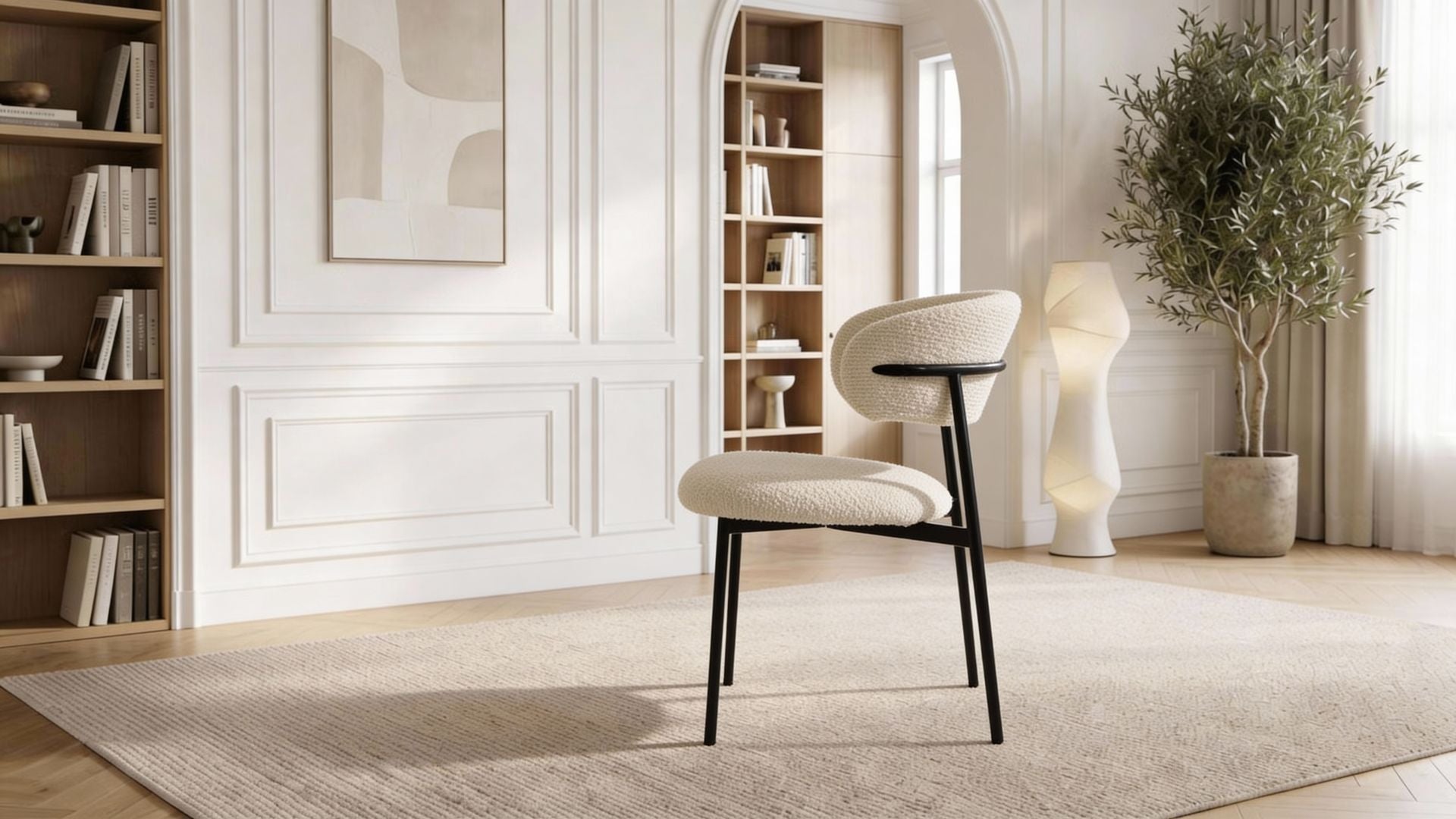 Lot de 2 chaises de salle à manger modernes KELLA en tissu blanc rembourré et pieds noirs en acier - Trust Industrie - Noir - Écru - 
