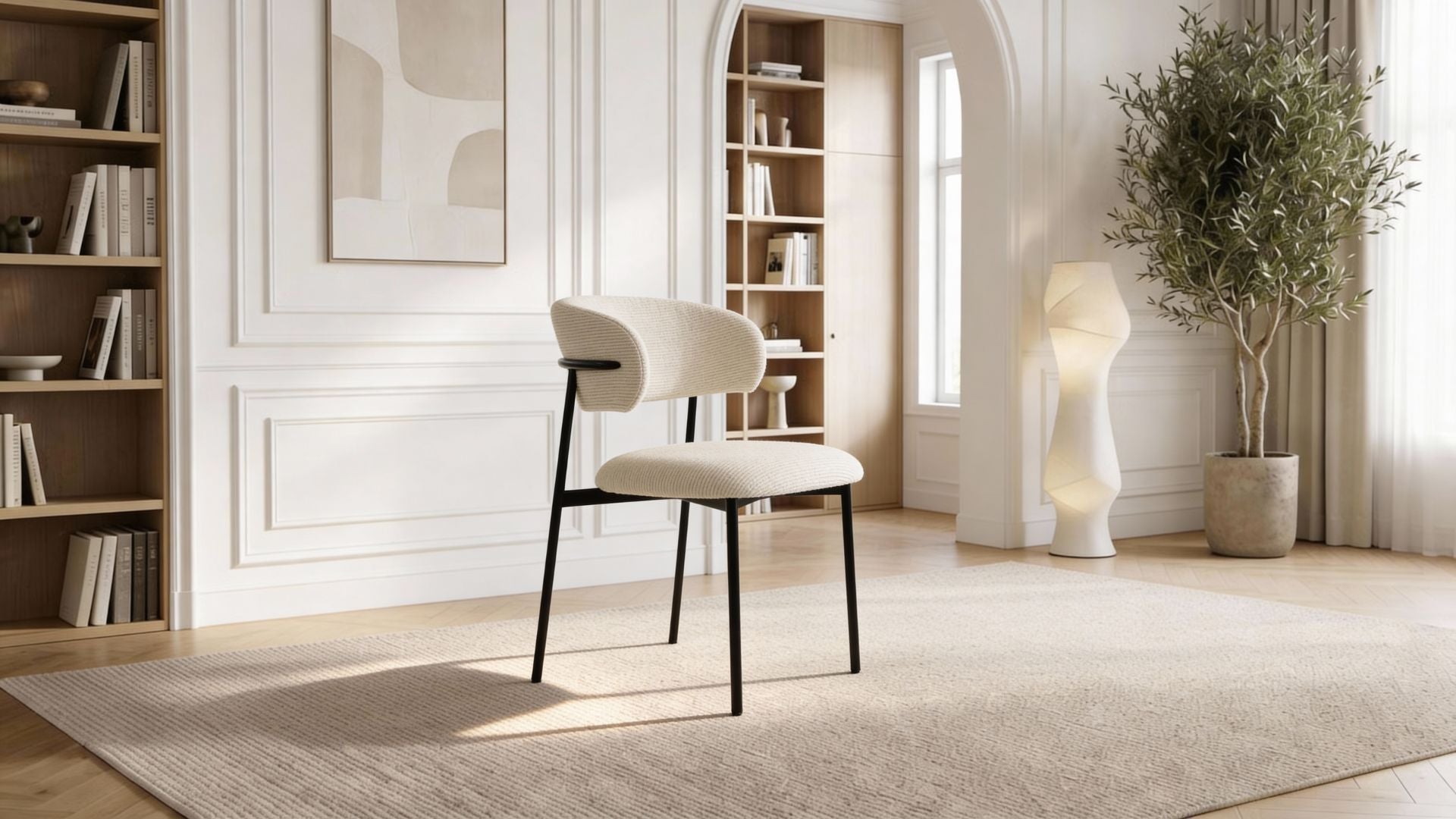 Lot de 2 chaises de salle à manger modernes KELLA en tissu blanc rembourré et pieds noirs en acier - Trust Industrie - Noir - Écru - 