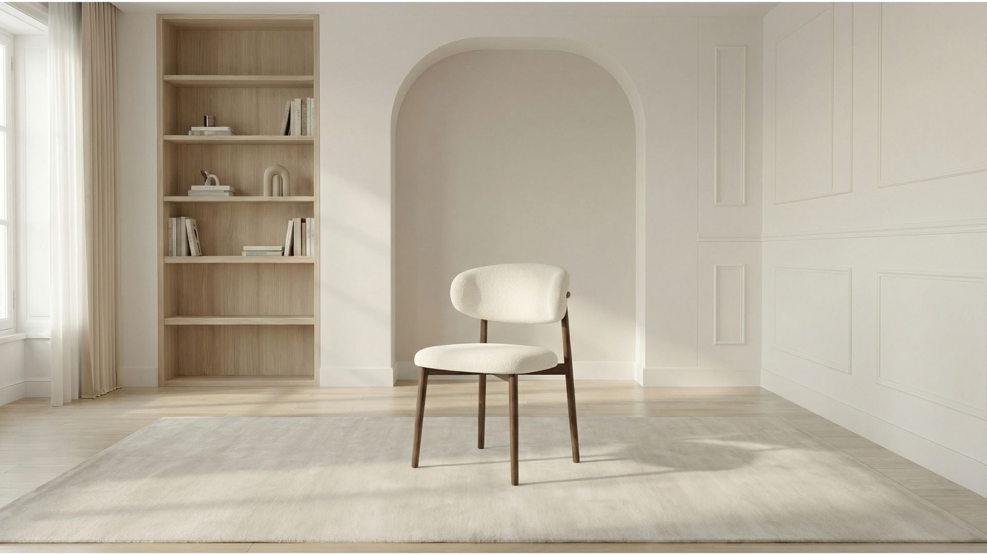 Lot de 2 chaises de salle à manger modernes LUCIE en tissu blanc rembourré et pieds en métal effet bois - Trust Industrie - Effet bois noyer - Écru - 
