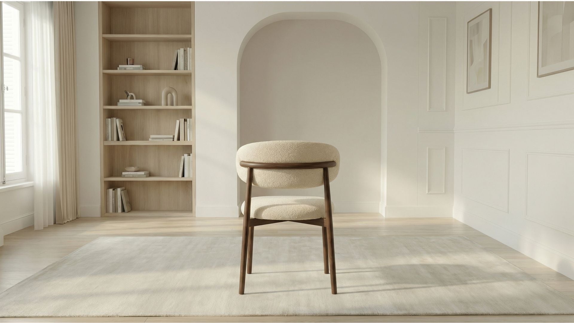 Lot de 2 chaises de salle à manger modernes LUCIE en tissu blanc rembourré et pieds en métal effet bois - Trust Industrie - Effet bois noyer - Écru - 