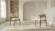 Lot de 2 chaises de salle à manger modernes LUCIE en tissu blanc rembourré et pieds en métal effet bois - Trust Industrie - Effet bois noyer - Écru - 