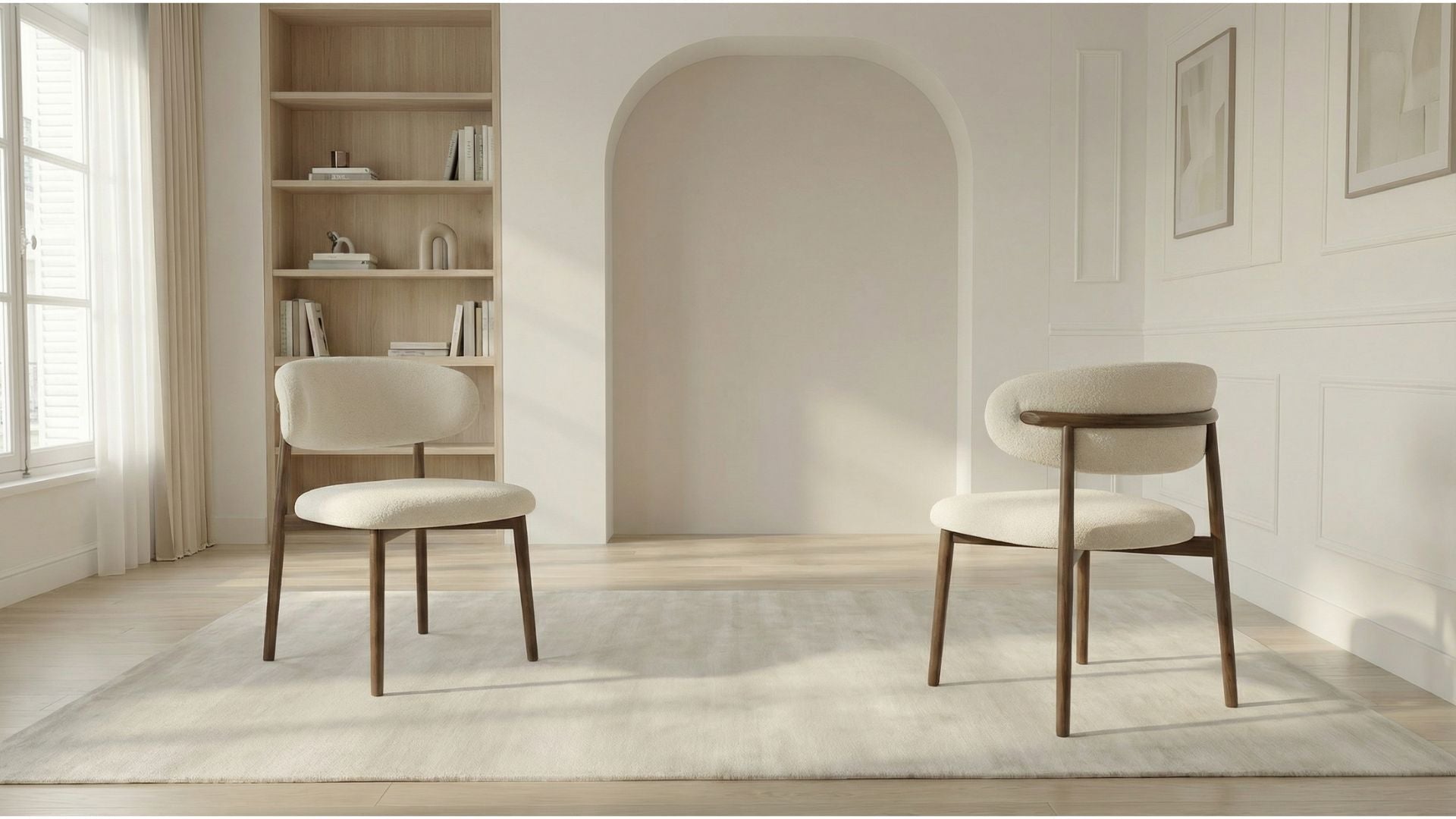 Lot de 2 chaises de salle à manger modernes LUCIE en tissu blanc rembourré et pieds en métal effet bois - Trust Industrie - Effet bois noyer - Écru - 