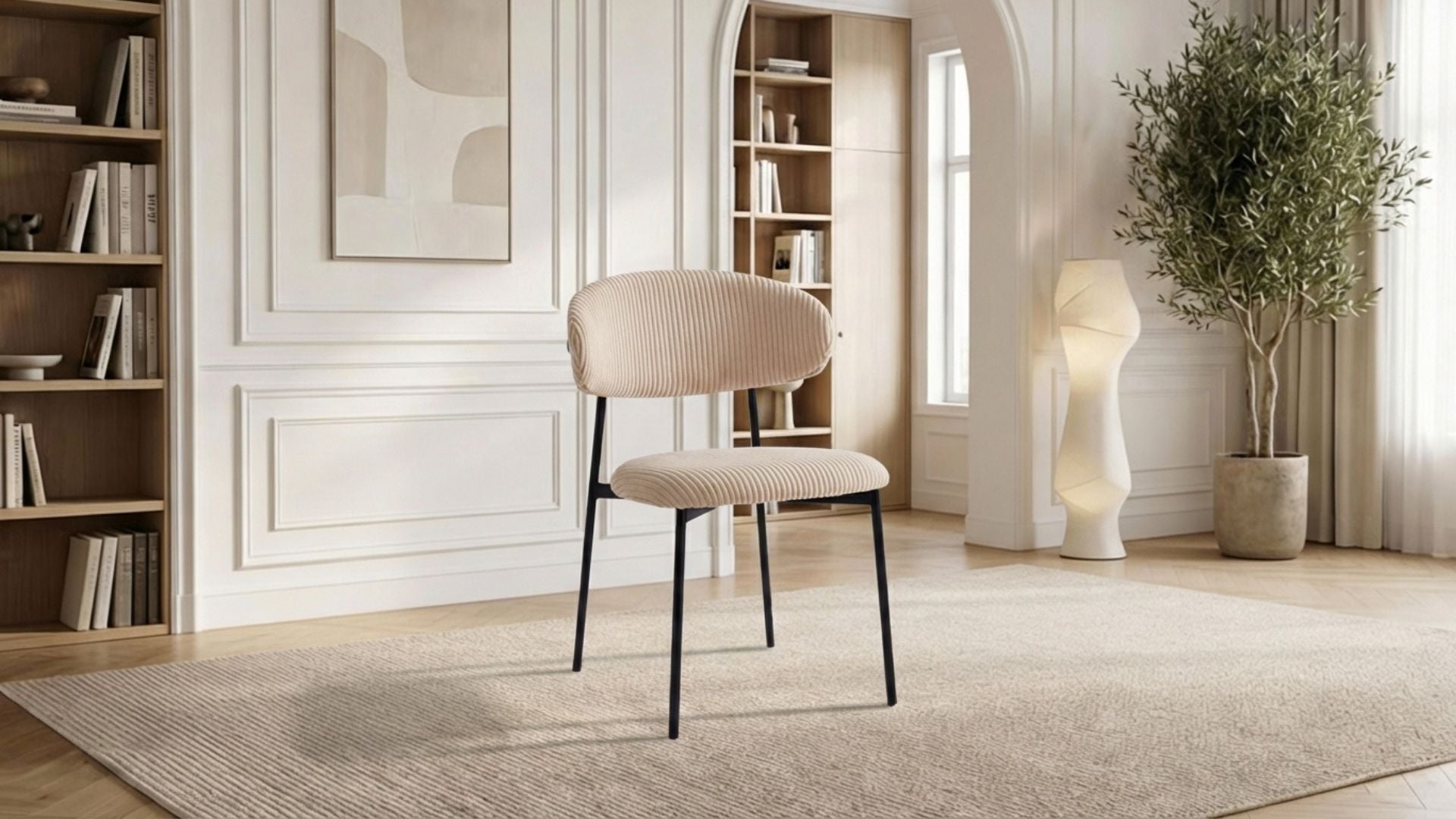 Lot de 2 chaises de salle à manger modernes LULU CÔTELÉ en tissu velours côtelé beige et pieds noirs en acier - Trust Industrie - Noir - Beige - 