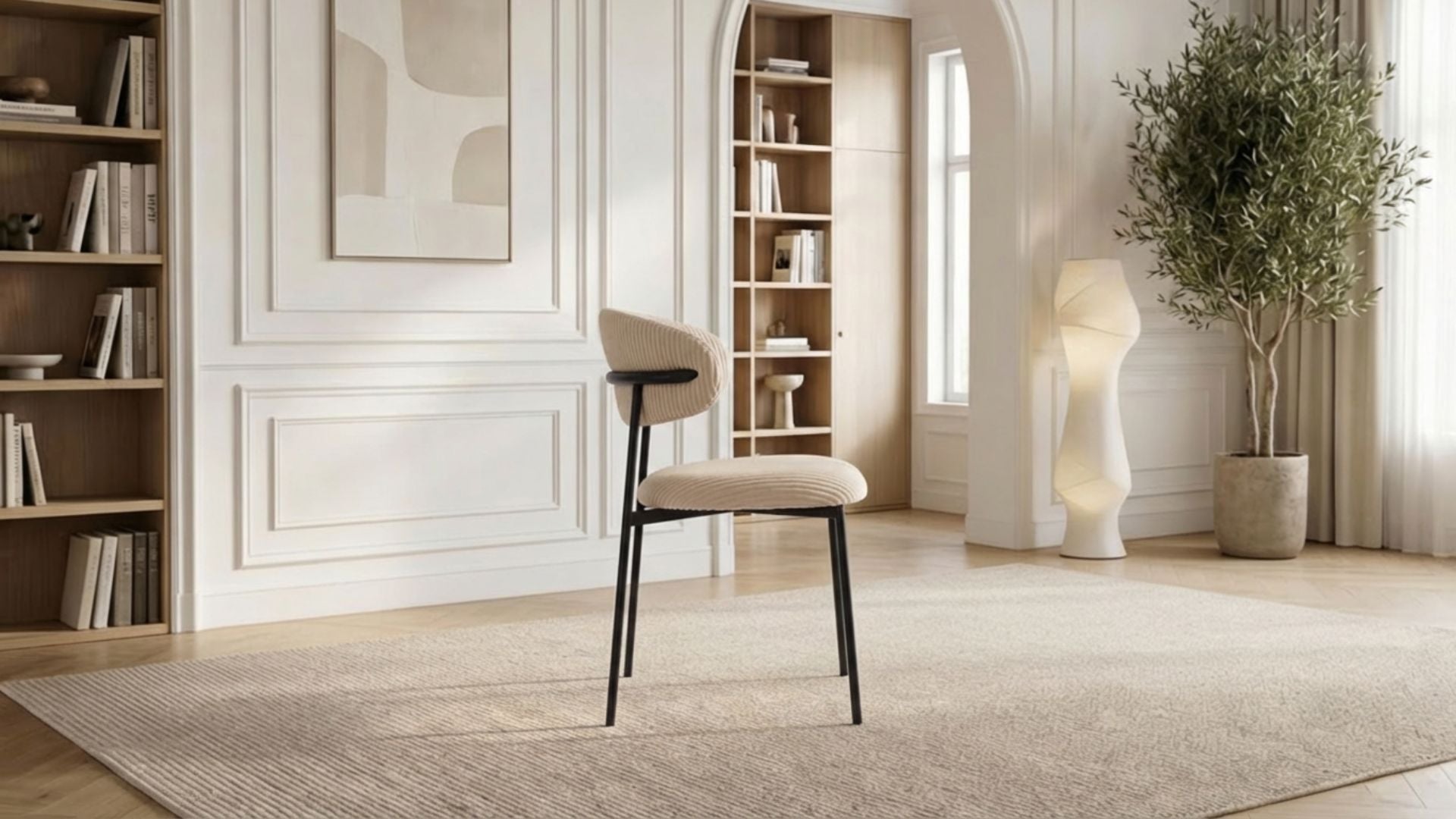 Lot de 2 chaises de salle à manger modernes LULU CÔTELÉ en tissu velours côtelé beige et pieds noirs en acier - Trust Industrie - Noir - Beige - 