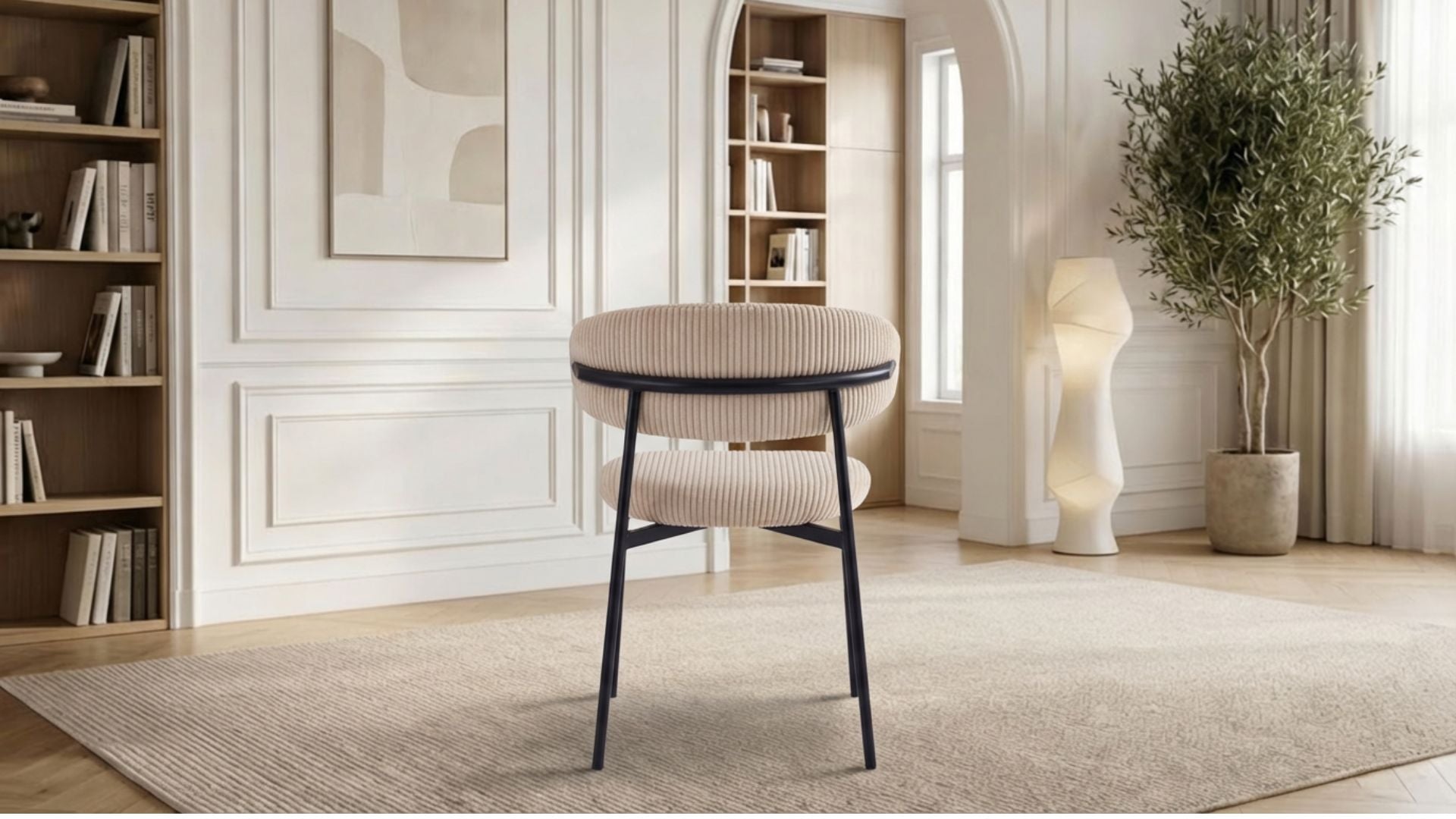 Lot de 2 chaises de salle à manger modernes LULU CÔTELÉ en tissu velours côtelé beige et pieds noirs en acier - Trust Industrie - Noir - Beige - 
