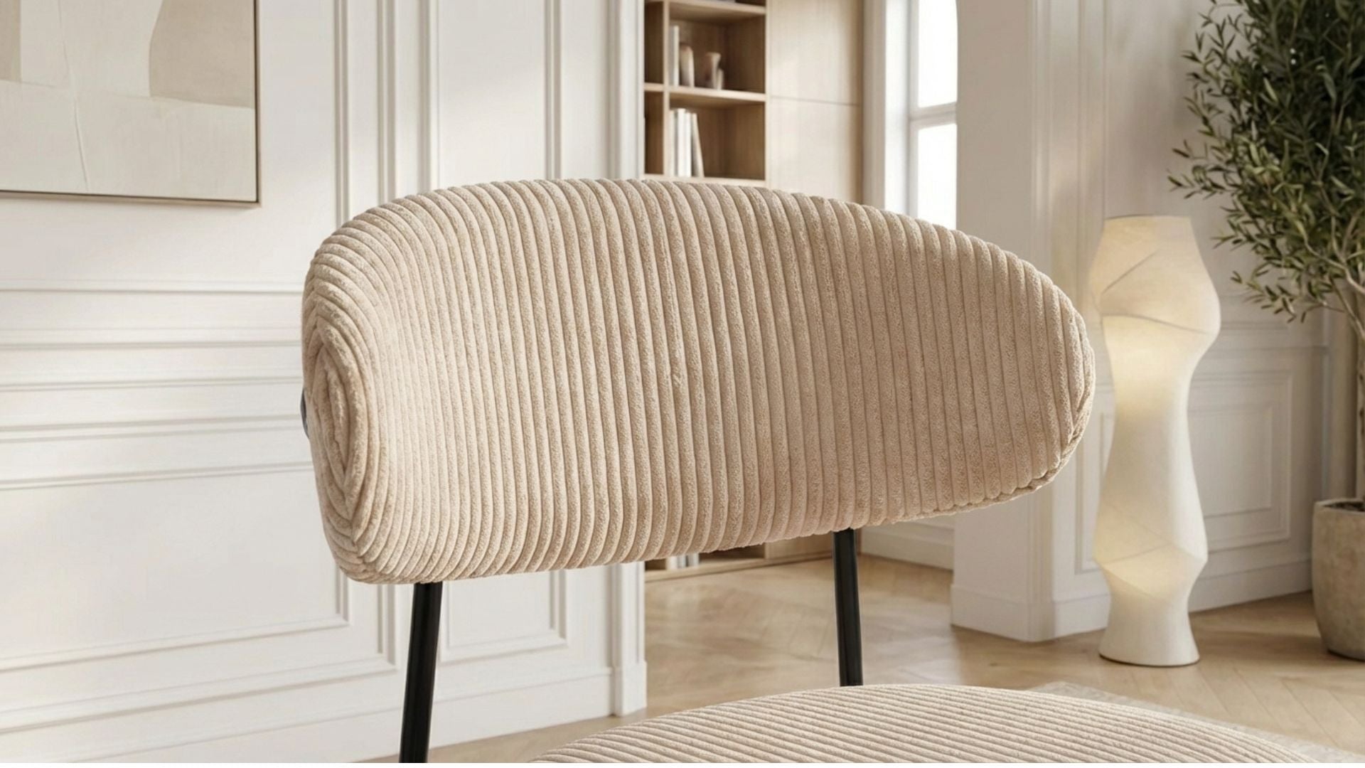 Lot de 2 chaises de salle à manger modernes LULU CÔTELÉ en tissu velours côtelé beige et pieds noirs en acier - Trust Industrie - Noir - Beige - 
