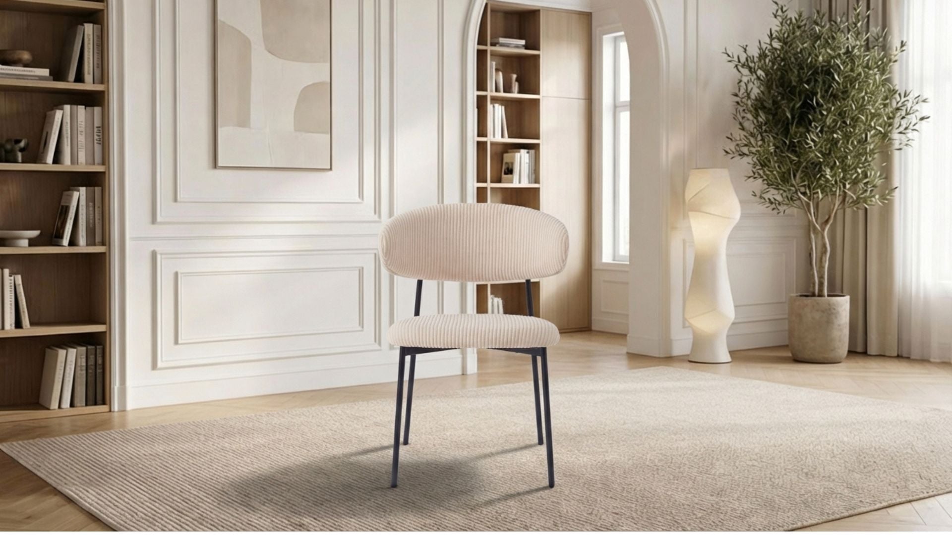 Lot de 2 chaises de salle à manger modernes LULU CÔTELÉ en tissu velours côtelé beige et pieds noirs en acier - Trust Industrie - Noir - Beige - 