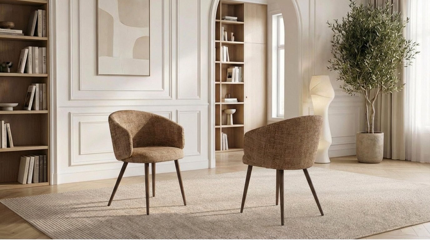 Lot de 2 chaises de salle à manger modernes LUNA en tissu tweed rembourré et pieds en bois - TRUST INDUSTRIE - Caramel