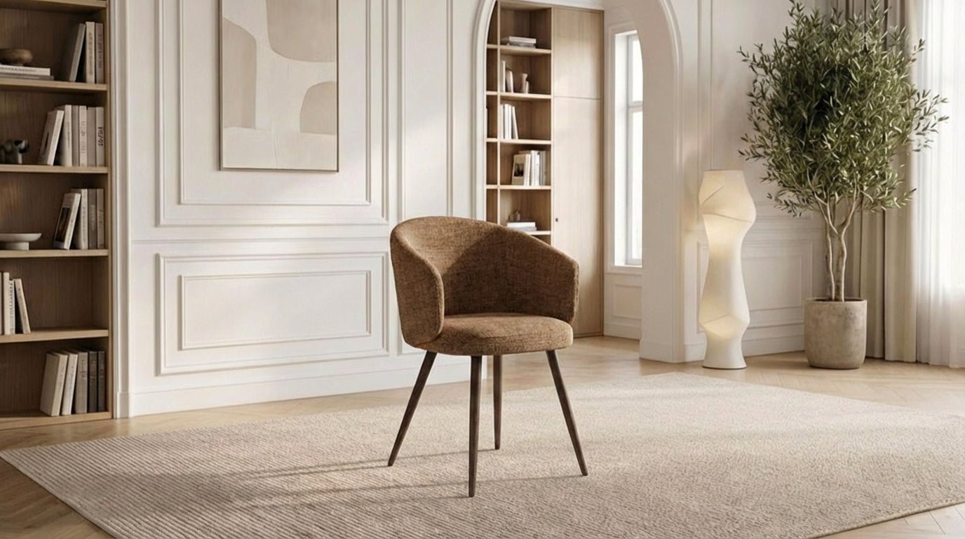 Lot de 2 chaises de salle à manger modernes LUNA en tissu tweed rembourré et pieds en bois - TRUST INDUSTRIE - Caramel