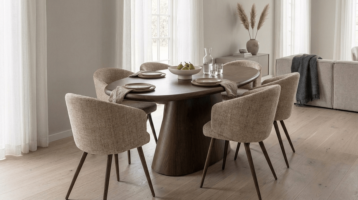 Lot de 2 chaises de salle à manger modernes LUNA en tissu tweed et pieds en bois - TRUST INDUSTRIE - Beige - 