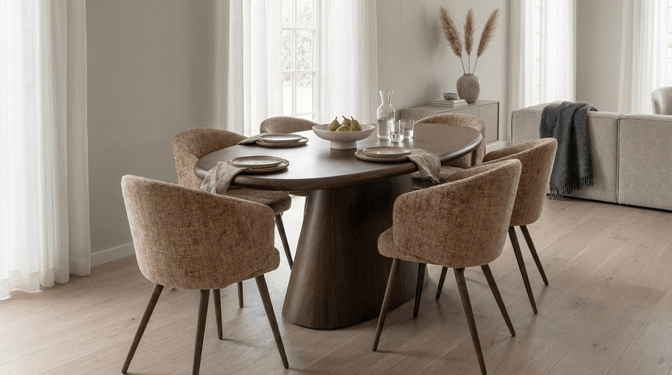 Lot de 2 chaises de salle à manger modernes LUNA en tissu tweed et pieds en bois - TRUST INDUSTRIE - Caramel - 