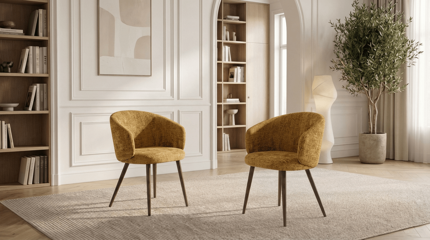 Lot de 2 chaises de salle à manger modernes LUNA en tissu tweed et pieds en bois - TRUST INDUSTRIE - Moutarde - 