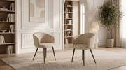 Lot de 2 chaises de salle à manger modernes LUNA en tissu tweed et pieds en bois - TRUST INDUSTRIE - Beige - 