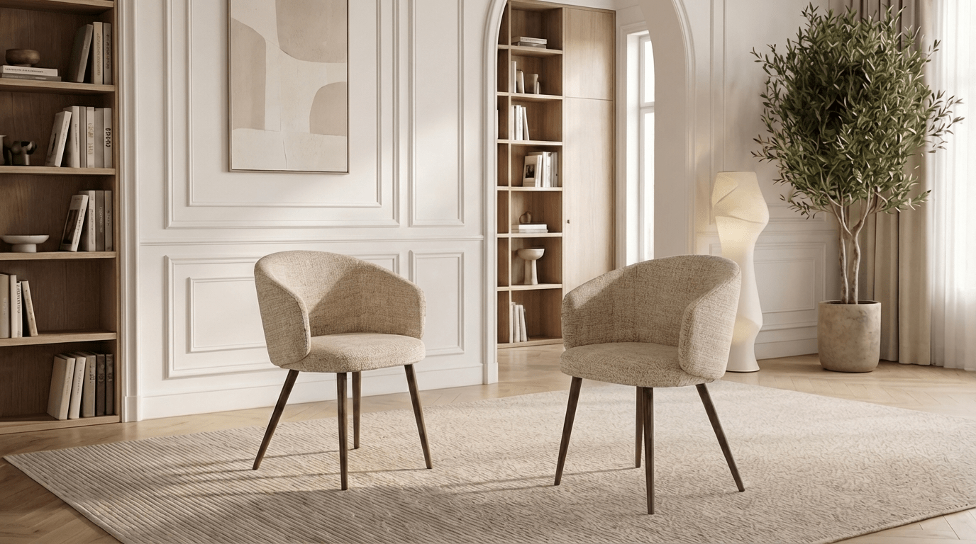 Lot de 2 chaises de salle à manger modernes LUNA en tissu tweed et pieds en bois - TRUST INDUSTRIE - Beige - 