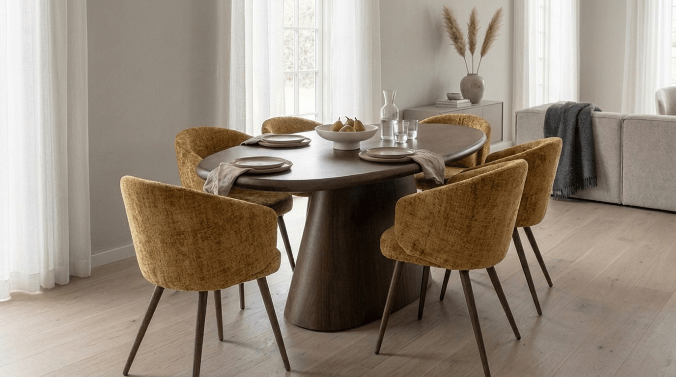 Lot de 2 chaises de salle à manger modernes LUNA en tissu tweed et pieds en bois - TRUST INDUSTRIE - Moutarde - 