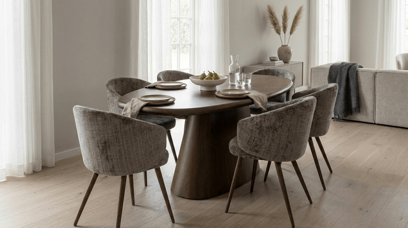 Lot de 2 chaises de salle à manger modernes LUNA en tissu tweed et pieds en bois - TRUST INDUSTRIE - Gris - 