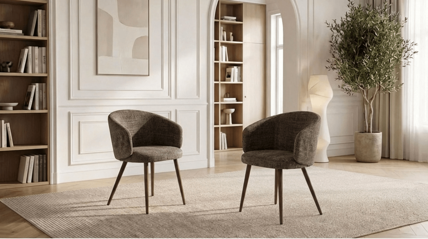 Lot de 2 chaises de salle à manger modernes LUNA en tissu tweed et pieds en bois - TRUST INDUSTRIE - Gris - 